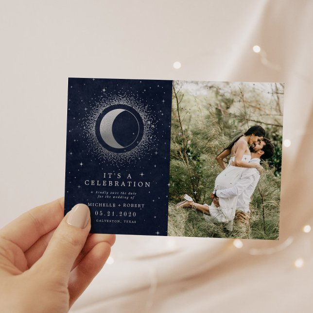 Invitation Célébration du Mariage photo Céleste Argent Deux (Créateur téléchargé)