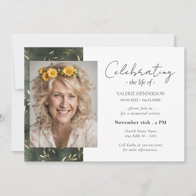 Invitation Célébration du service de la vie de la feuille d'o (Devant)