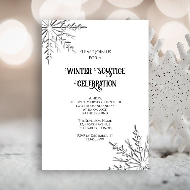 Invitation Célébration du solstice d'hiver du flocon de neige (Invite guests to your wintery party with the elegant Snowflakes Winter Solstice Invitation.)