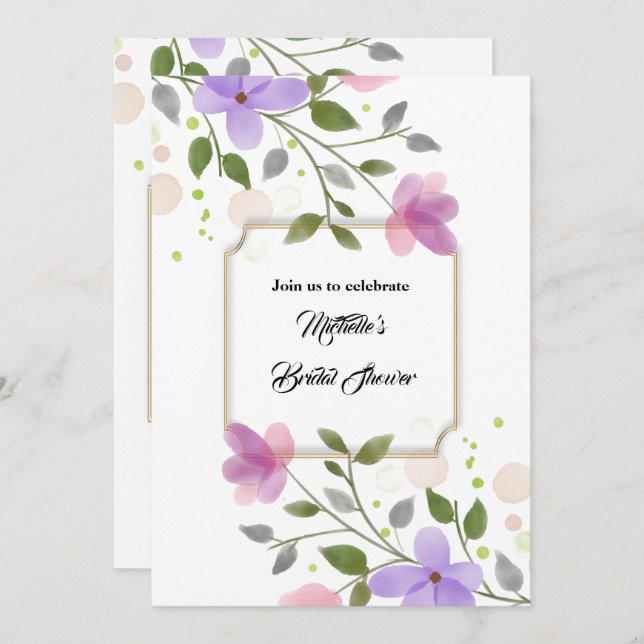 Invitation Célébration d'une douche d'aquarelle fleurie d'été (Devant / Derrière)