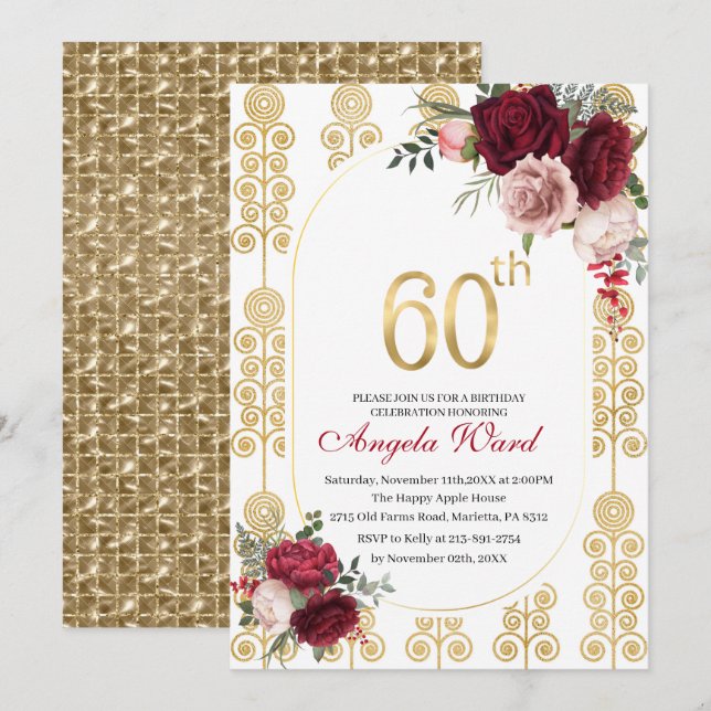 Invitation Célébration élégante d'anniversaire  paillettes fl (Devant / Derrière)