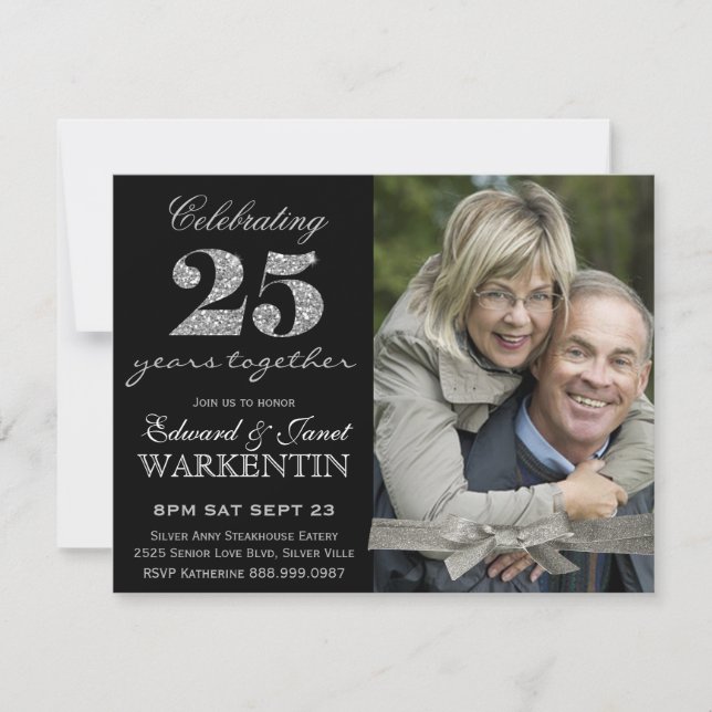 Invitation Célébration élégante de 25 ans de mariage en argen (Devant)