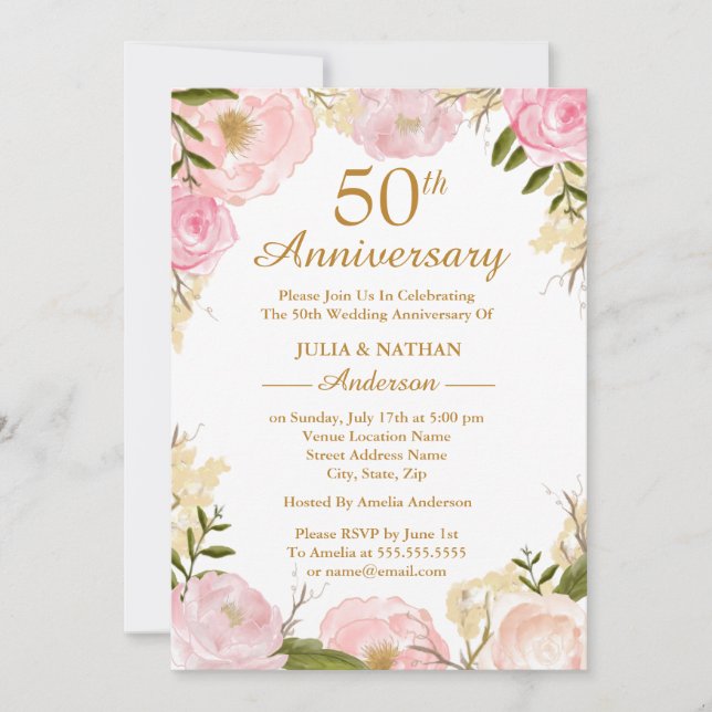Invitation Célébration élégante de 50 ans de mariage avec des (Devant)