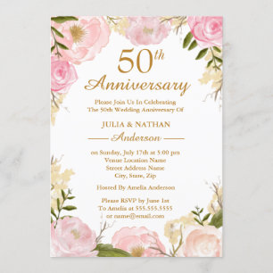 Invitation Célébration élégante de 50 ans de mariage avec des