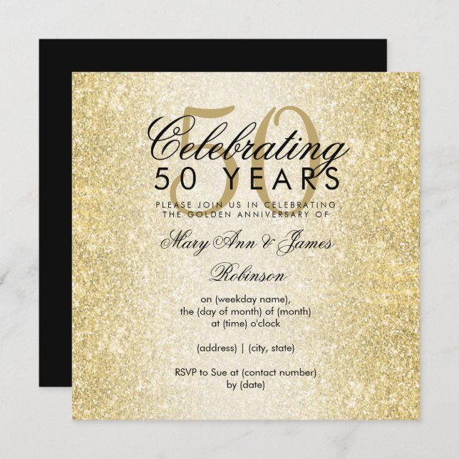 Invitation Célébration élégante de 50 ans de mariage avec pai (Devant / Derrière)