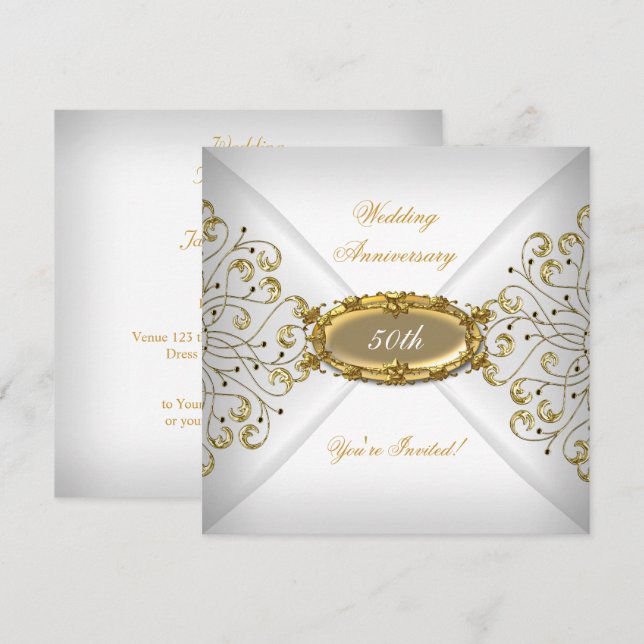 Invitation Célébration élégante de 50 ans de mariage en or bl (Devant / Derrière)