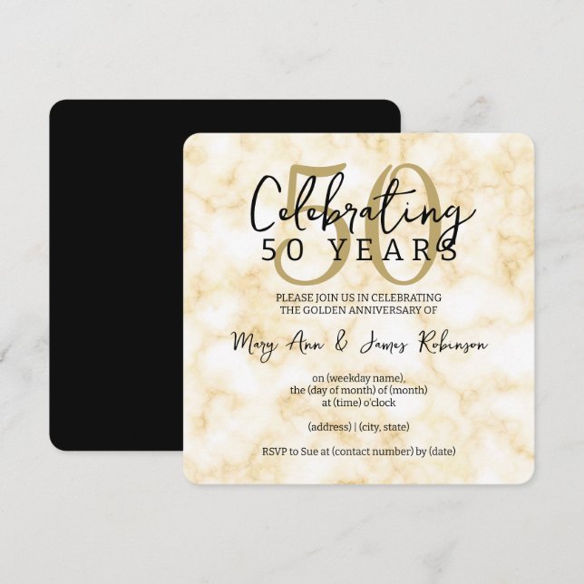 Invitation Célébration élégante de 50 ans de mariage sur marb (Devant / Derrière)