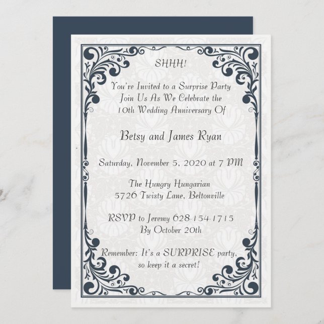 Invitation Célébration élégante du 10e anniversaire (Devant / Derrière)