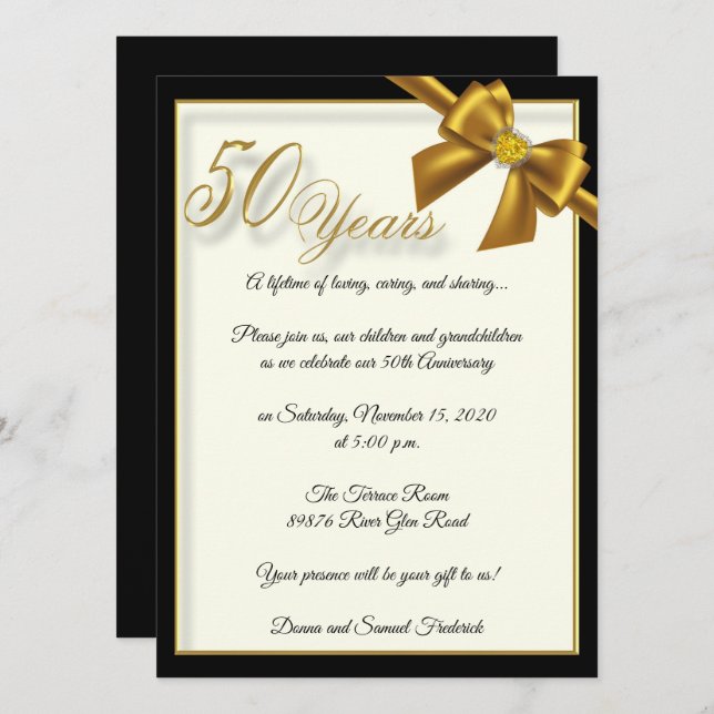 Invitation Célébration élégante du 50e anniversaire en or (Devant / Derrière)