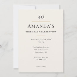 Invitation Célébration élégante et minimaliste d'un 40e anniv