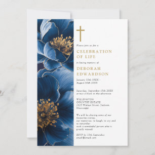 Invitation Célébration Florale Bleue De La Marine Chrétienne