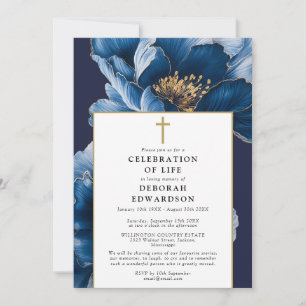 Invitation Célébration Florale Bleue De La Marine Chrétienne