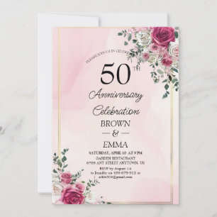 Invitation Célébration florale élégante du 50e anniversaire d