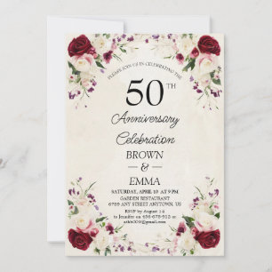 Invitation Célébration florale élégante du 50e anniversaire d