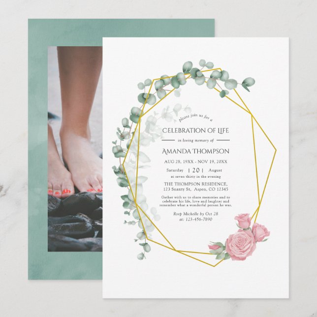 Invitation Célébration géométrique Rose de l'Eucalyptus de la (Devant / Derrière)