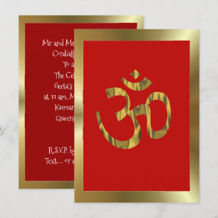 Invitation célébration hindoue Om rouge et or