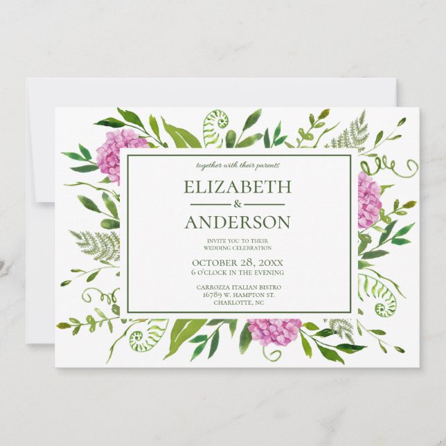 Invitation Célébration Mariage de Pink Hydrangea (Devant)