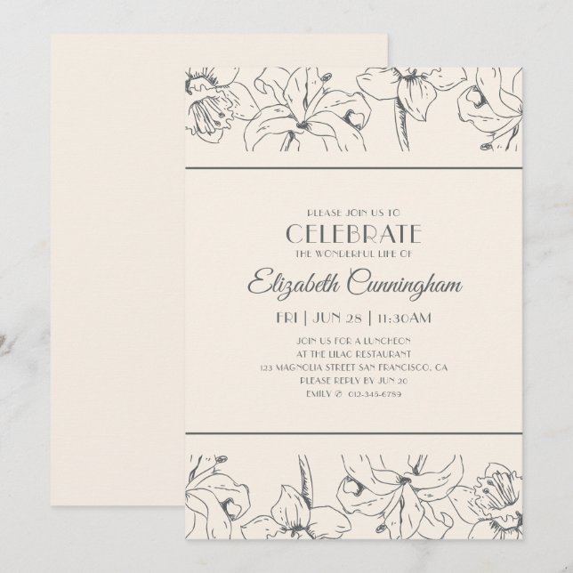 Invitation Célébration Moderne De La Vie En Mémorial Floral (Devant / Derrière)
