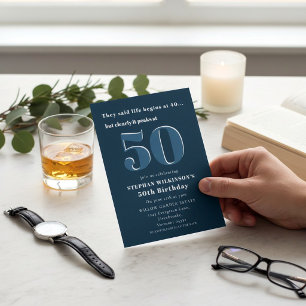 Invitation Célébration moderne du 50e anniversaire en bleu ma