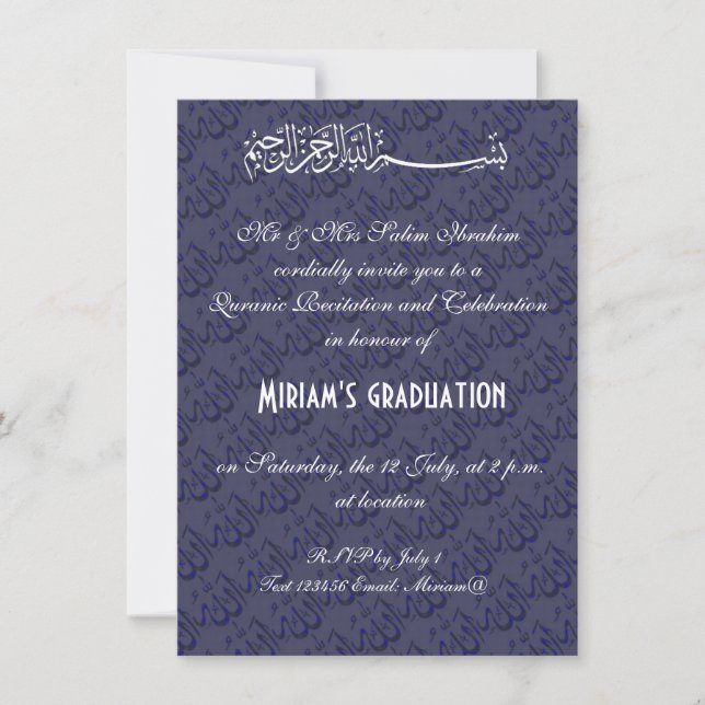 Invitation Célébration musulmane de Blue Allah (Devant)