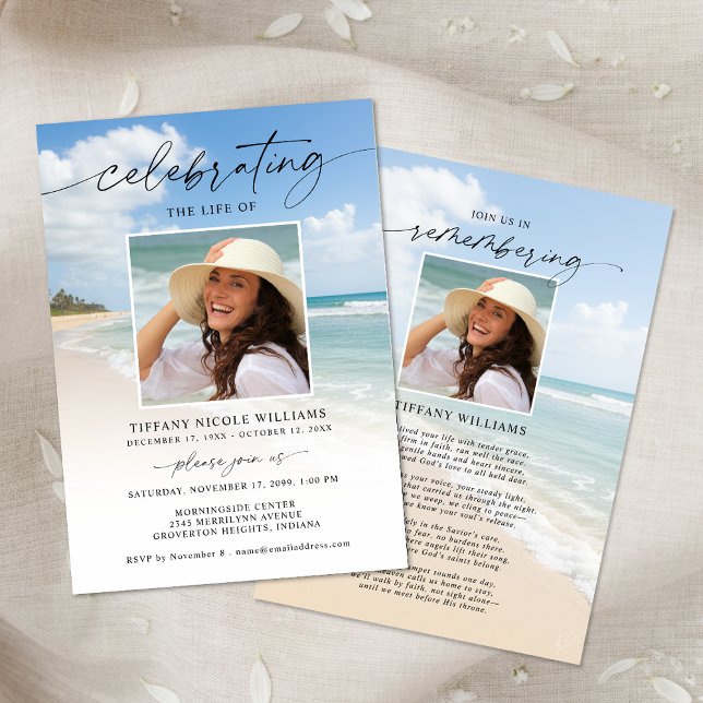 Invitation Celebration of Life Beach Photo Funeral (Créateur téléchargé)