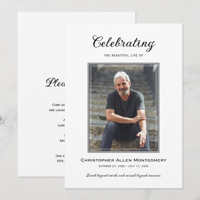 Invitation Celebration of Life Funeral Memorial (Devant / Derrière)
