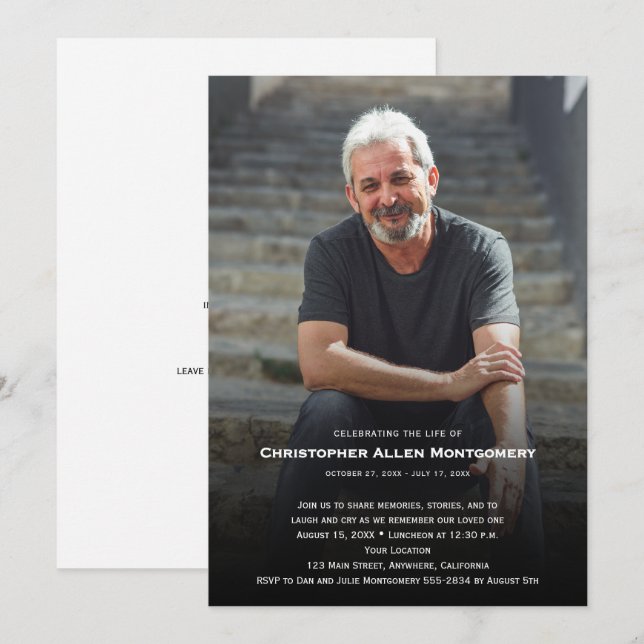 Invitation Celebration of Life Funeral Memorial (Devant / Derrière)