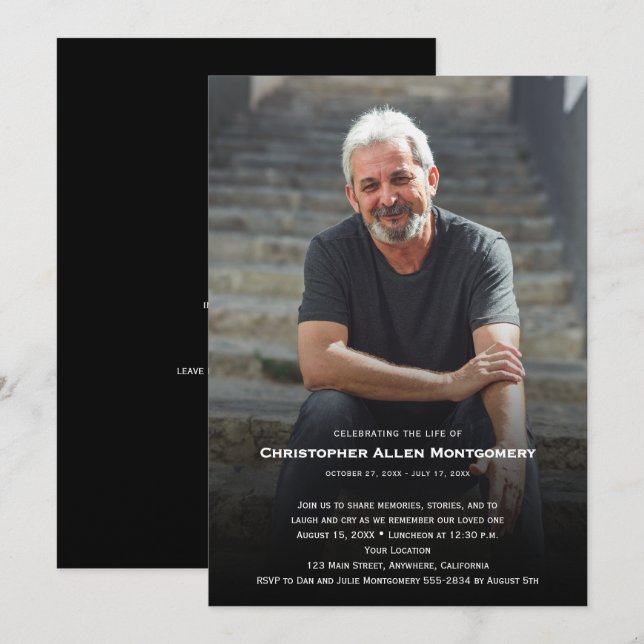 Invitation Celebration of Life Funeral Memorial (Devant / Derrière)