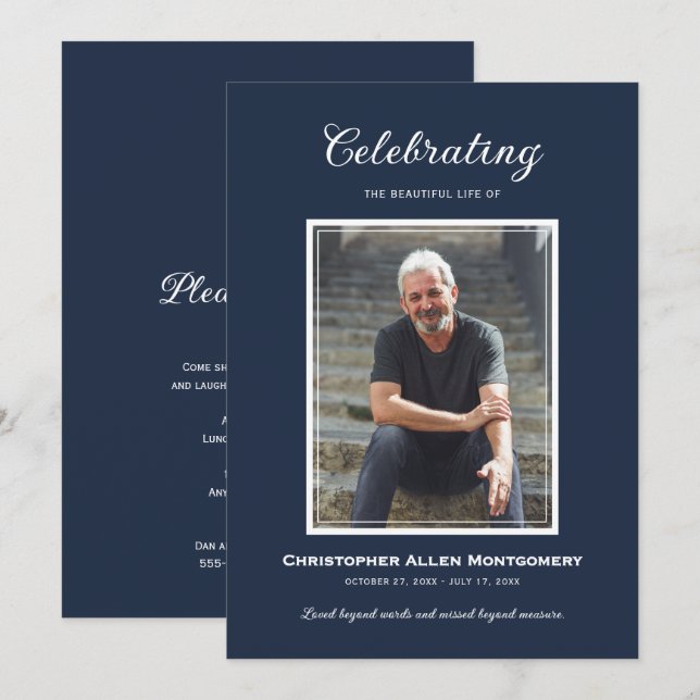 Invitation Celebration of Life Funeral Memorial (Devant / Derrière)