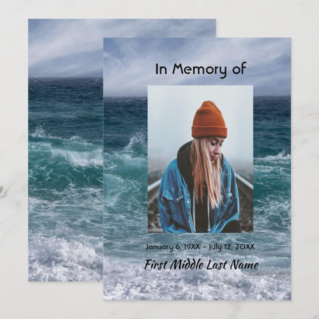 Invitation Celebration of Life Invite Ocean Sea Beach (Devant / Derrière)