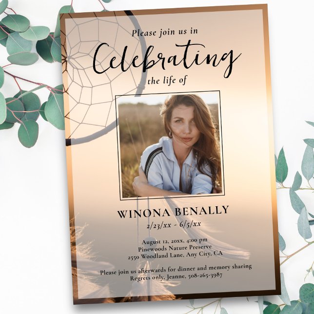 Invitation Celebration of Life Photo, Dream Catcher, Funeral (Créateur téléchargé)