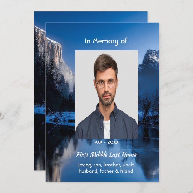 Invitation Celebration of Life Servce Mountain Lake Winter  (Devant / Derrière)