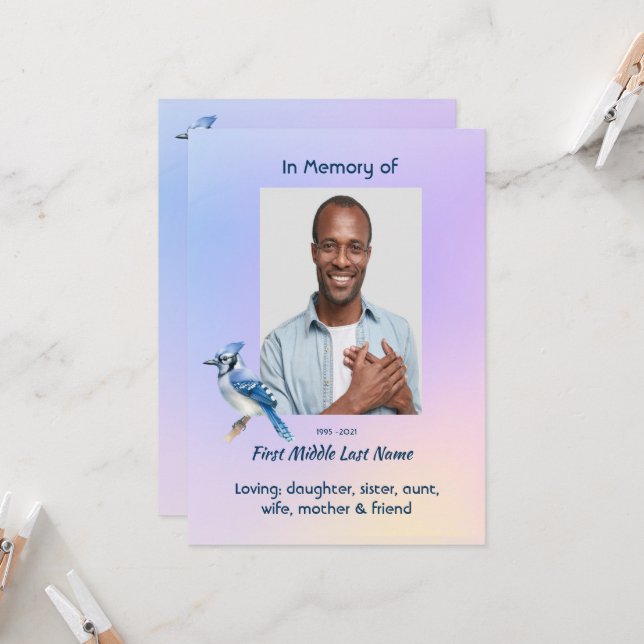 Invitation Celebration of Life Service Bluejay  (Devant/Arrière en situation)