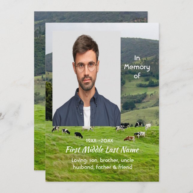Invitation Celebration of Life Service Cattle Farm Landscape (Devant / Derrière)