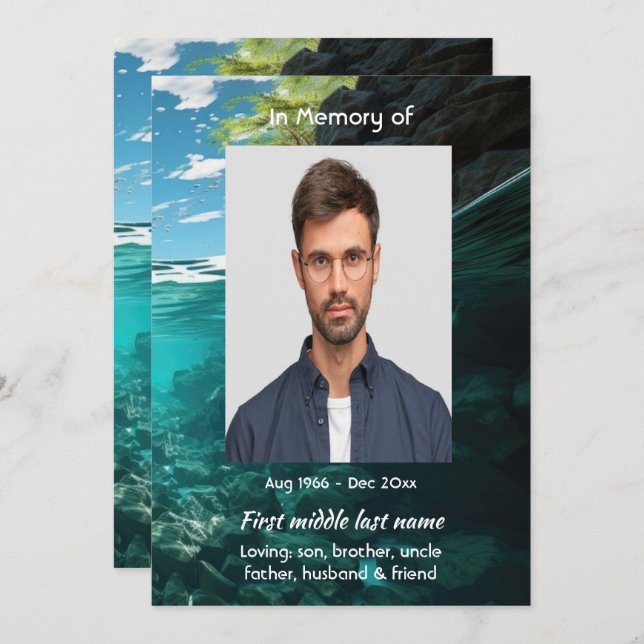 Invitation Celebration of Life Service Deep Sea Diving Diver (Devant / Derrière)