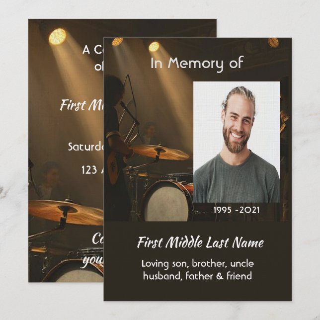 Invitation Celebration of Life Service  Drummer Drums Band  (Devant / Derrière)