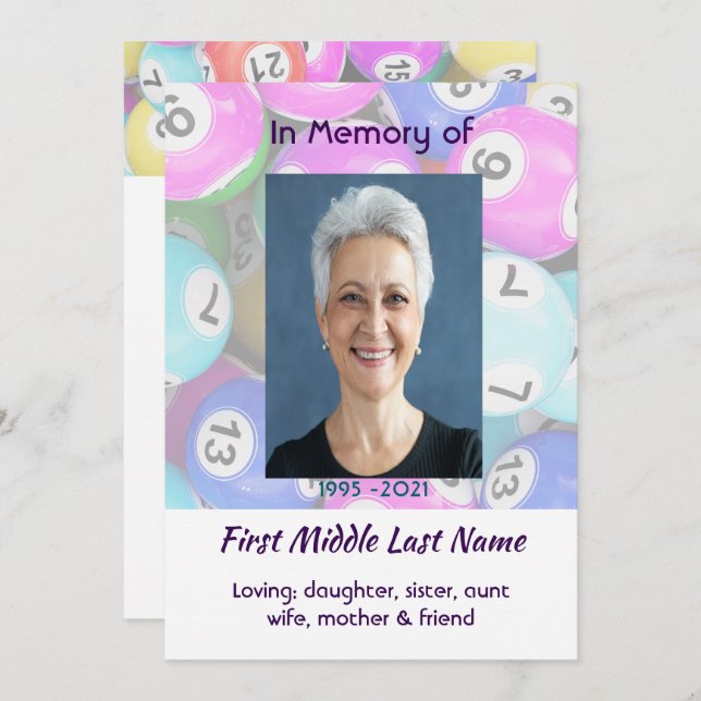 Invitation Celebration of Life Service invite Bingo Game  (Devant / Derrière)