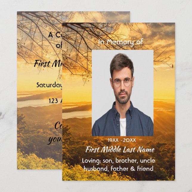 Invitation Celebration of Life Service Invite Golden Sunrise  (Devant / Derrière)