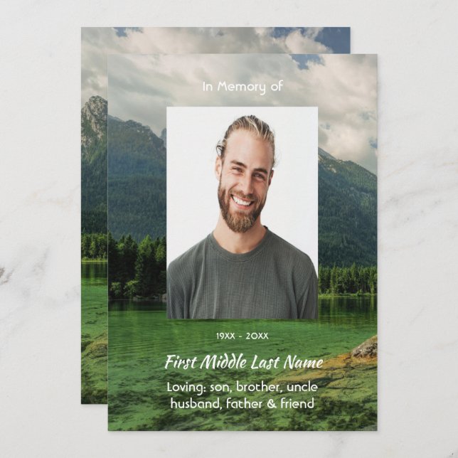 Invitation Celebration of Life Service Mountain Lake Scenery (Devant / Derrière)