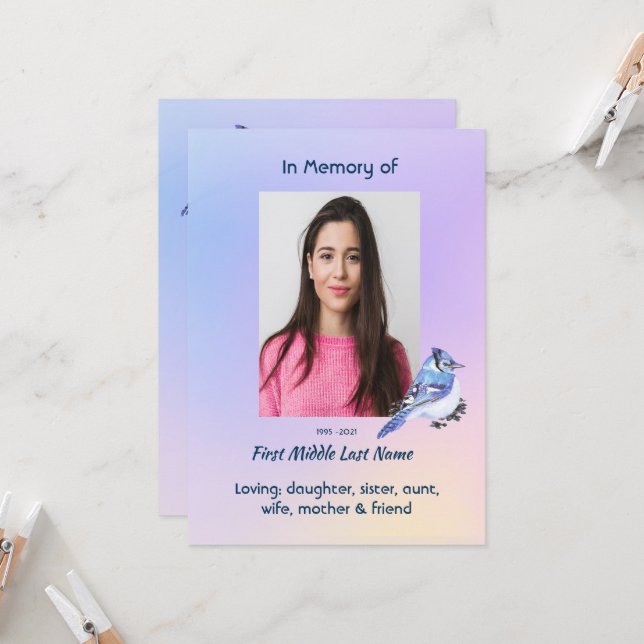 Invitation Celebration of Life Service Watercolor Bluejay (Devant/Arrière en situation)