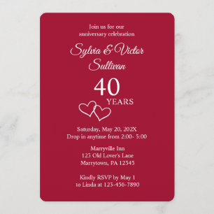 Invitation Célébration personnalisée élégante rouge rubis 40e