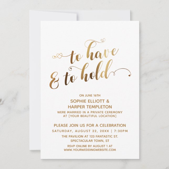 Invitation Célébration post-nuptiale Gold To Have and To Hold (Devant)
