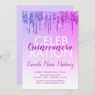Invitation Célébration pourpre de Quinceanera de parties