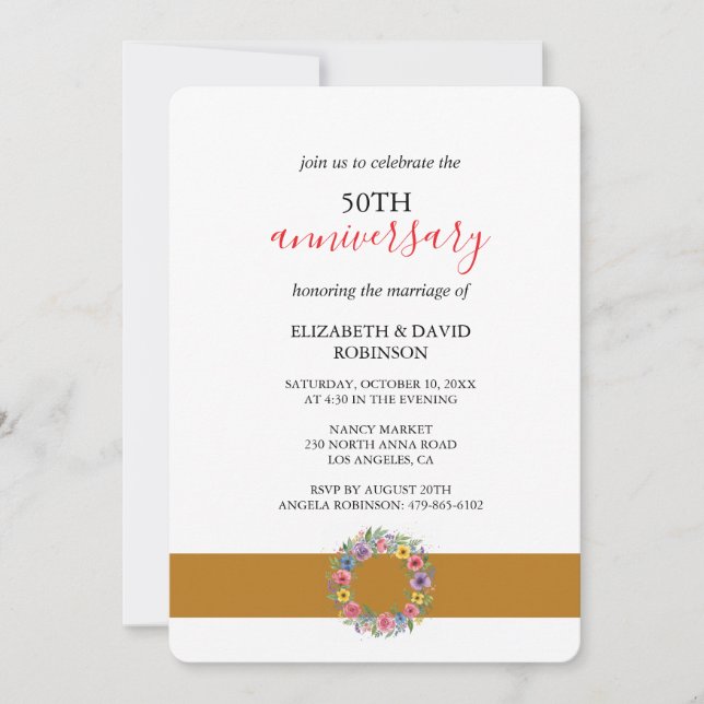 Invitation célébration romantique 50e anniversaire mariage (Devant)