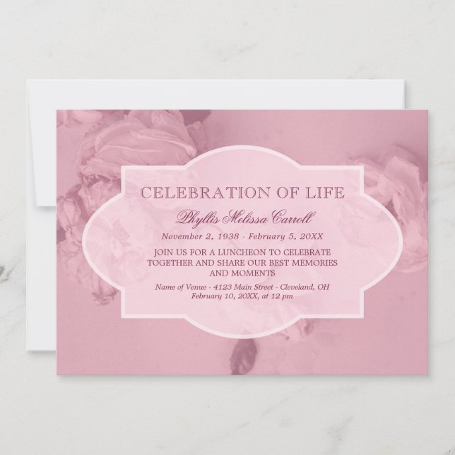 Invitation Célébration rose de roses de la vie (Devant)