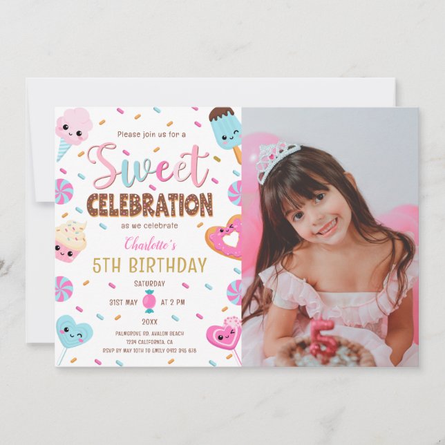 Invitation Célébration sucrée Donut Candy Photo Anniversaire (Devant)