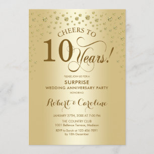 Invitation Célébration surprise du 10e anniversaire en or