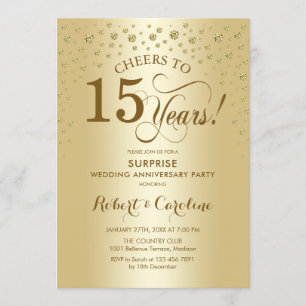Invitation Célébration surprise du 15e anniversaire en or
