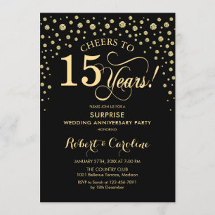 Invitation Célébration surprise du 15e anniversaire - Or noir