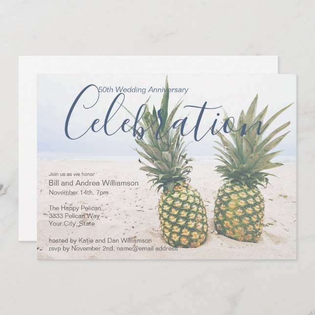 Invitation Célébration tropicale des 50 ans de mariage (Devant / Derrière)